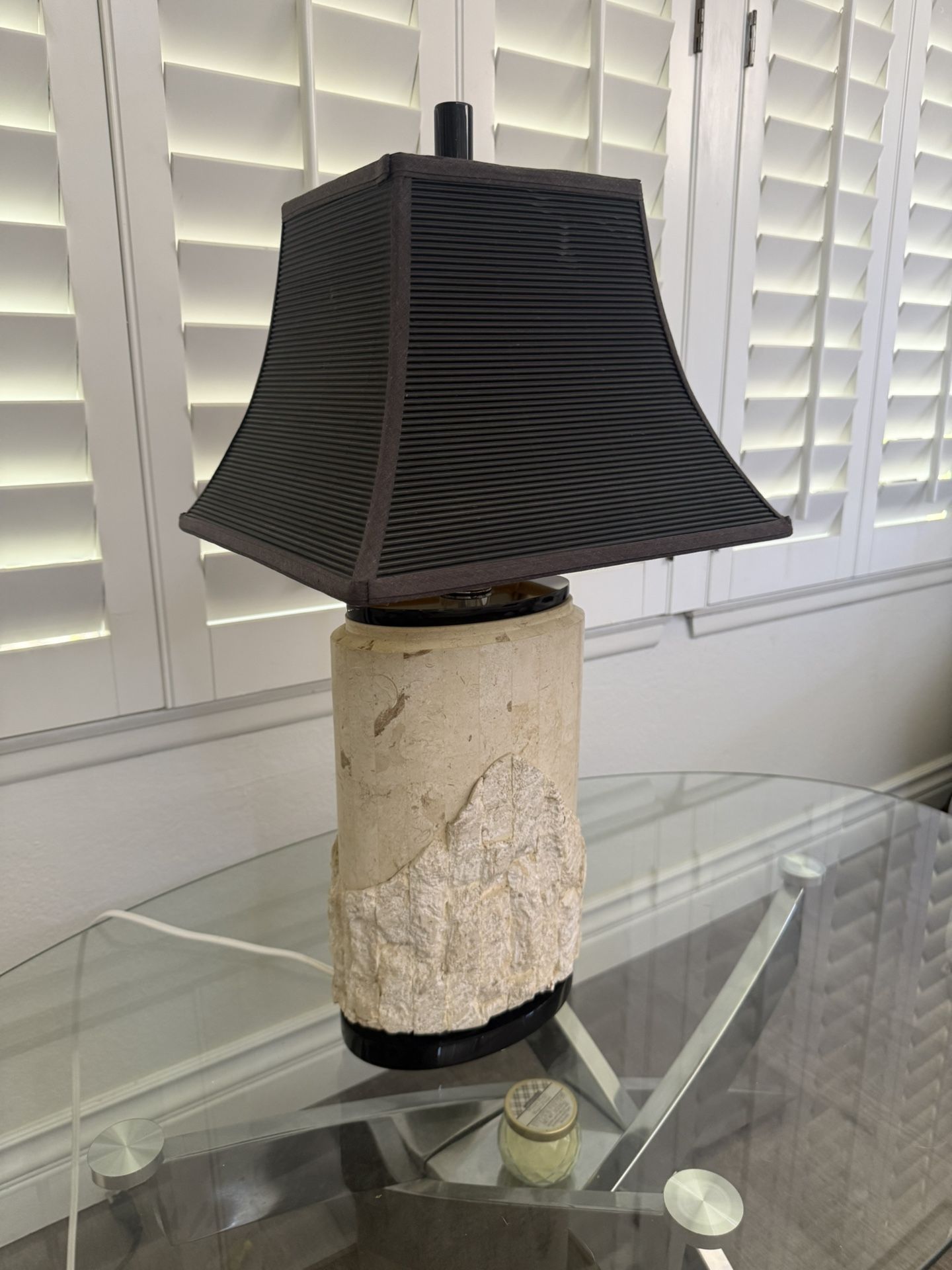 Stone Table Lamp with Black Shade β Rustic & Modern