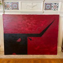 Original Geometric Bull Painting on Canvas – Signed Contemporary Art – 3ft x 4ft