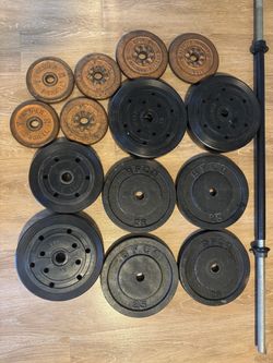 200lbs of Mixed Weight Plates Set with Barbell