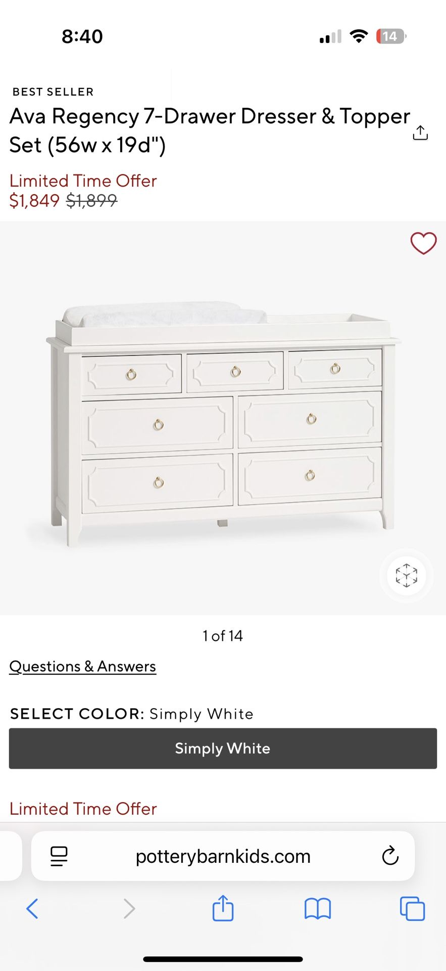 Ava Regency Dresser Changing Table And Furniture Set