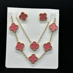 Four Leaf Flower Jewelry Set Pink