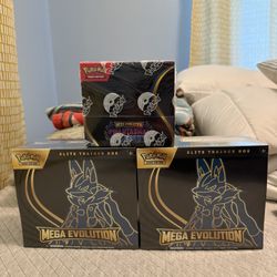 Phantasmal Flames Booster Box And Two Mega Lucario ETBs