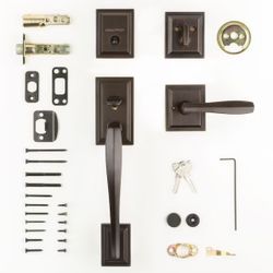 Bronze Single-Cylinder Deadbolt and Keyed Entry Door Handleset ft. SmartKey Security 1029575