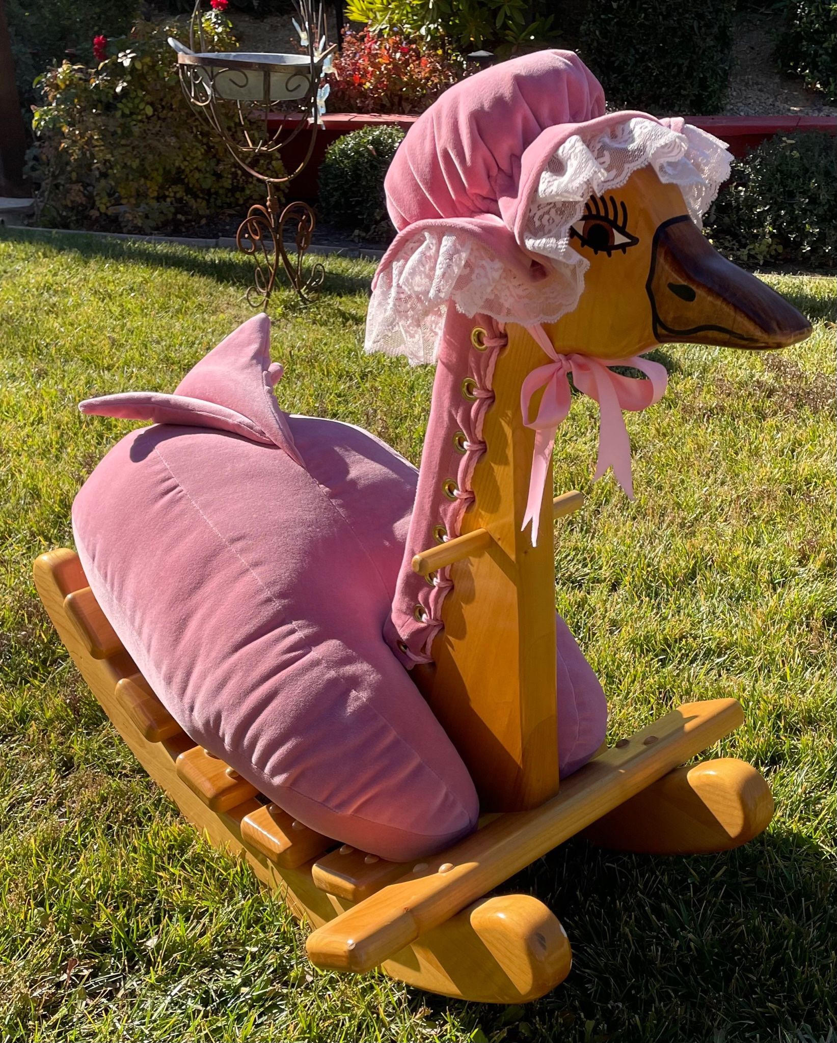 Neiman Marcus Vintage Solid Wood & Pink Mother Goose Child’s Rocker
