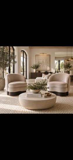 Pair of Sculptural Mohair Lounge Chairs – Wood & Brass Detail $2,295 – Pair
