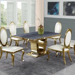 7 PCS Le Massy Collection Marble top Dining table set- Available in 4 colors Now 2589.00 Free Delivery 🚚 