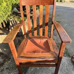 Antique Mission, Teak Armchair With Leather Seat