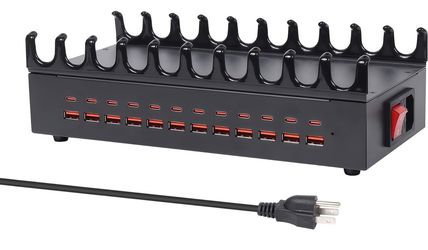 Multi-Port USB Charging Station with Device Hooks