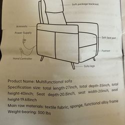 NEW- multifunctional reclining electric sofa chair blue