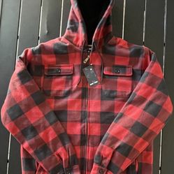 Red & Black Zip Up Flannel Hoodie Jacket Coat Sweater 2XL New With Tags 