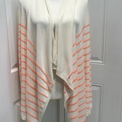    NWOT Ann Taylor Off White/Orange Open Front Elongated Cardigan, Size S