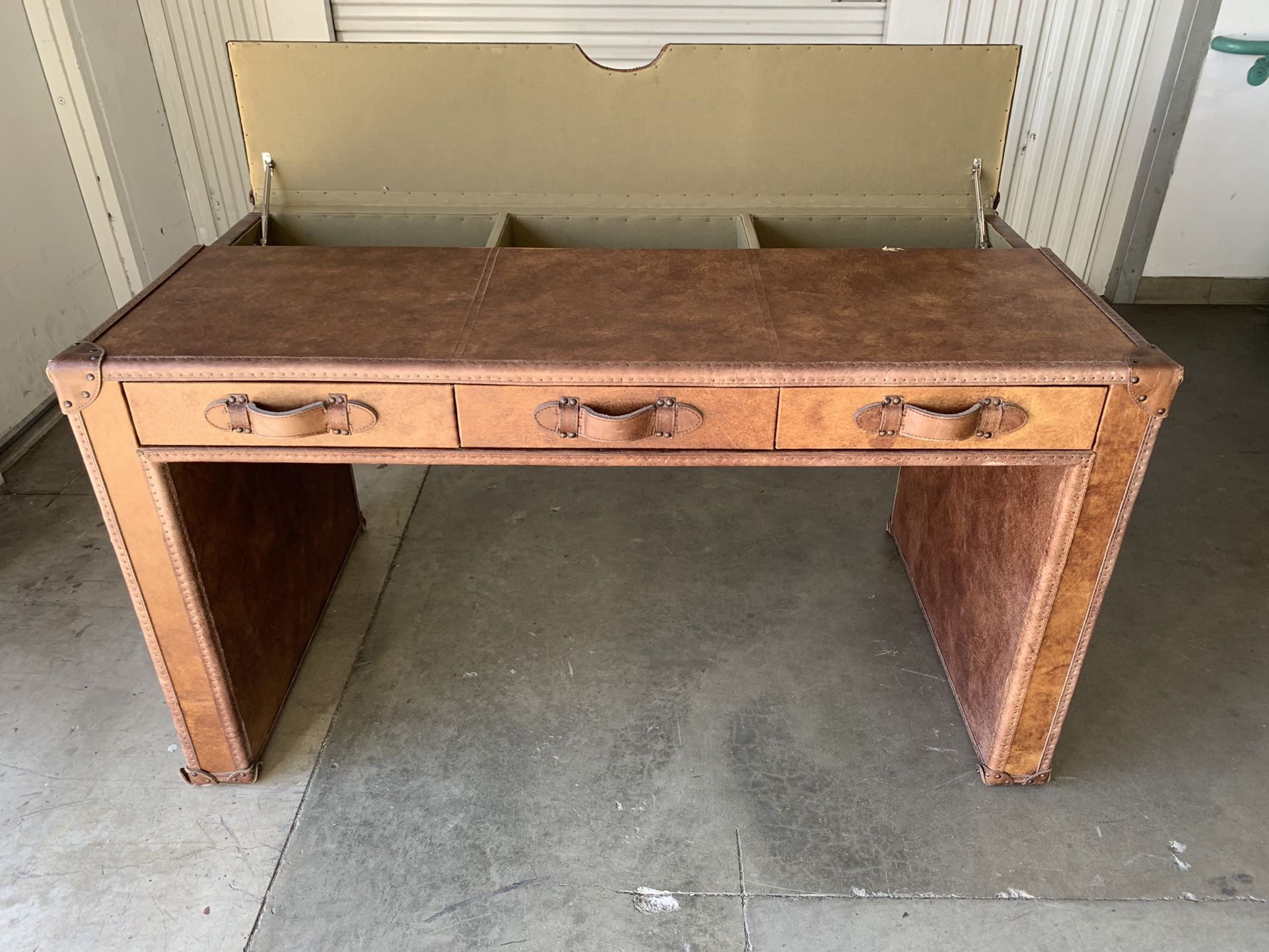 Restoration Hardware Steamer Trunk Leather Desk for Sale in Downey, CA -  OfferUp