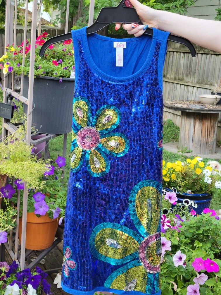 Justice Girls Sequin Flower Dress Size 14