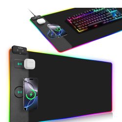 Wireless Charging Mouse Pad, RGB Gaming Mouse Pad, 31.5 x 15.7 Inch