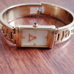 80's Yves Saint Laurent YSL Gold-Tone Logo Bracelet Watch • Mother of Pearl Dial •...