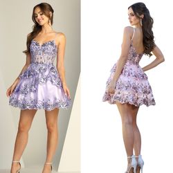 New With Tags Glitter & Sequin Layered Corset Bodice Short Formal/Homecoming Dress $135