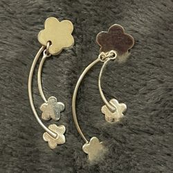 Silver Dangle Flower Earrings 