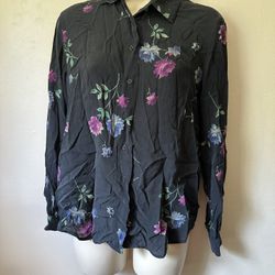 Jones New York Black and Purple Silk Blouse