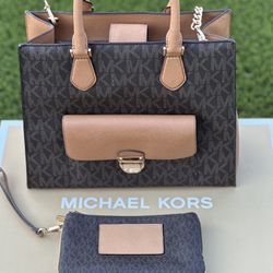 Michael Kors Satchel with Large Wallet, Used/Conjunto MK de bolsa y cartera, usados