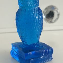 Rare Westmoreland Aqua Blue Glass Owl On Books