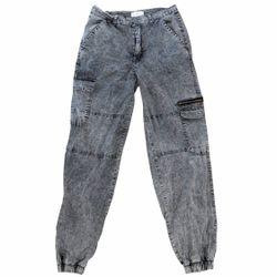 If It Were Me Women’s XS Cargo Jogger Pants Gray Acid Wash Utility Pockets