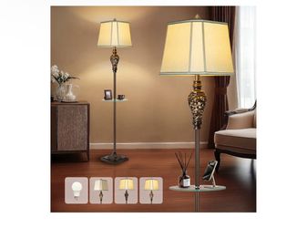 Rustic Floor Lamp for Living Room with Nightlight and Glass Tray,