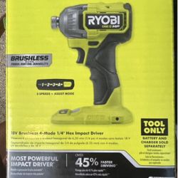 Ryobi One+ HP Brushless 4-mode 18V 1/4 in Hex Impact Driver
