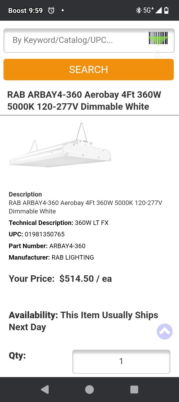 Rab 360 Watt 4ft Long Top Of The line Ceiling Lamp