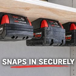 Milwaukee M18 Battery Holder – Under Shelf Storage (Heavy Duty, Screws Included)