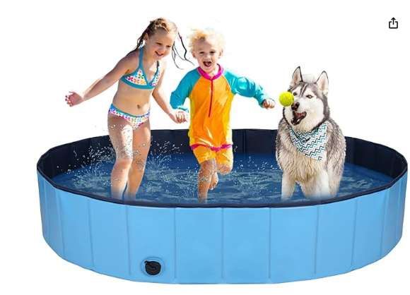 Foldable Pool for Dog and Kids 57" Washing Portable Plastic Tub for Large Dog,