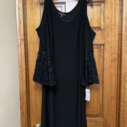 Macys Black Cold Shoulder Lace Sequin Sleeves Dress