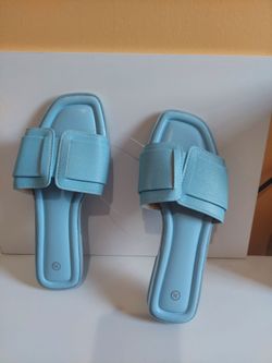 Light Blue Flat Slide Sandals Size 36