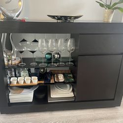 Dining Room Buffet With Glass Top And Bar Storage With Drawer