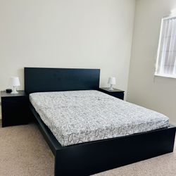 Black Bed Frame with 2 Nightstands