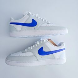 Nike Court Vision Low Mens Athletic Shoes Photon Dust, White, Racer Blue
