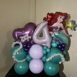 🧜♀️ Little Mermaid Tabletop Balloon Stack – Perfect for Birthdays