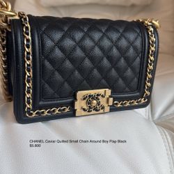 CHANEL Caviar Quilted Small Chain Around Boy Flap Black