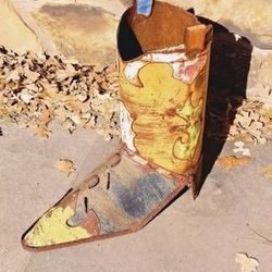 19 inch Yard Metal Folk Art Large Vintage Rustic Western  Planter Distressed Cowboy Boot