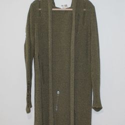 H&M Divided Women's Trash Hooded Cardigan Size Medium Khaki Green Soft Rib Knit