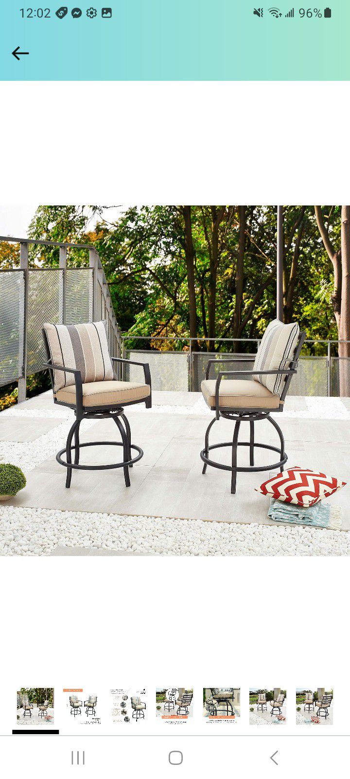 LOKATSE HOME Patio Bar Height Chairs, Outdoor Swivel Bar Stools Chairs with Seat and Back Cushions, High Swivel Armrest Bar Chair Set of 2

