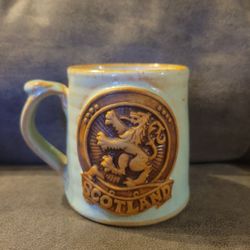 Pottery Mug Cup Scotland Applied 3D Lion Rampant Emblem