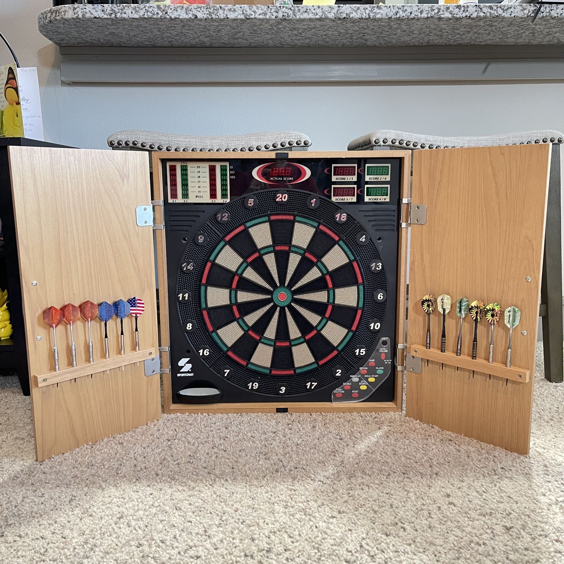 Sportcraft Electronic Dart Board in Wood Cabinet
