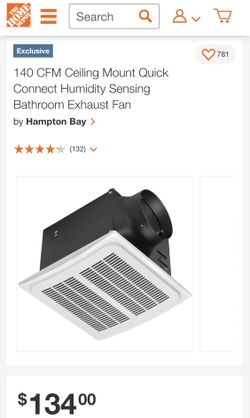 Hampton Bay - LARGE Room 140 CFM Ceiling Mount Quick Connect Ultra Quiet Humidity Sensing Bathroom Exhaust Ventilation Fan