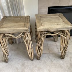 2 Natural Wood Tree Stump End Tables
