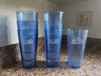Set of 7 Blue Pepsi-Cola Plastic Tumblers