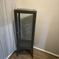 Gray Metal Glass Cabinet. 
