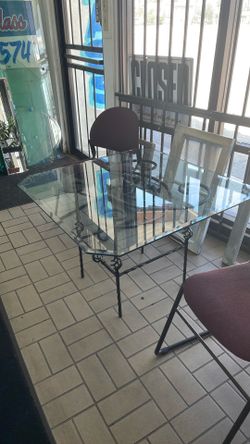 Iron table with glass