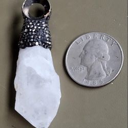 Crystal Quartz Pendant With Sparkling Rhinestone Cap