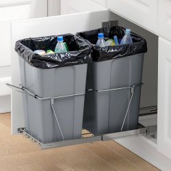 Pullout Trash Can for Kitchen Cabinets, 27QTx2 Double Under Sink Garbage Waste Recycling Bin, Under Mount Waste Container, with Heavy Duty Metal Full 