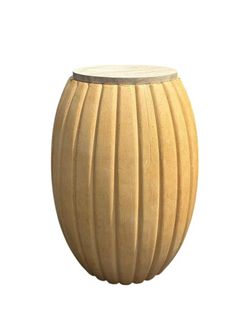 Reeded Wood Drum Table with Travertine Top